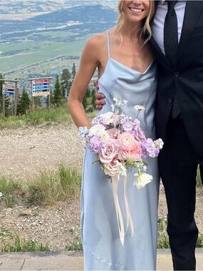 Show Me Your Mumu Steel Blue Satin Slip Dress